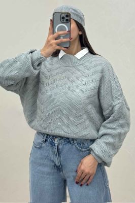 بلوز بافت یقه سه سانت طرح زیگزاگ کد 511