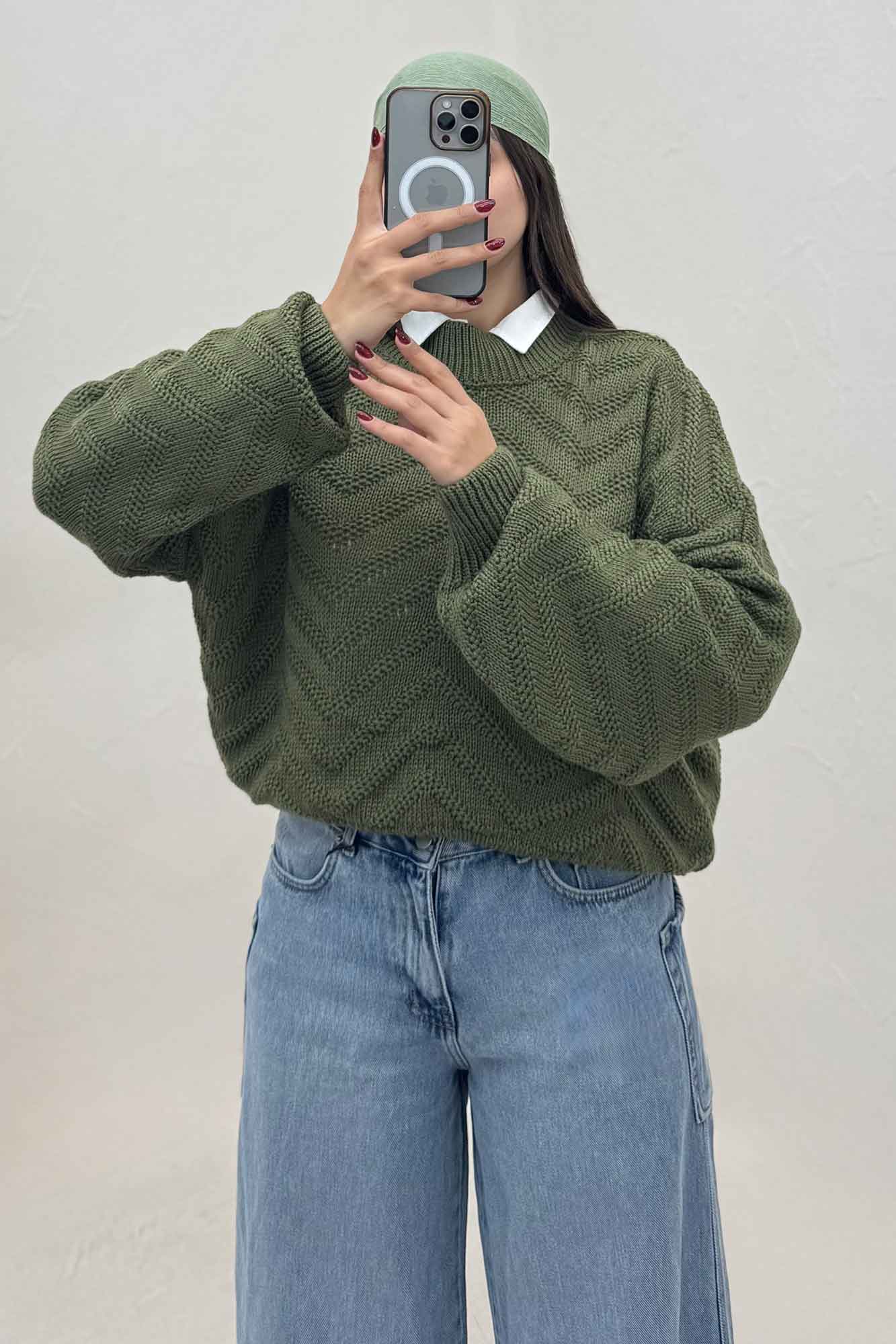 بلوز بافت یقه سه سانت طرح زیگزاگ کد 511