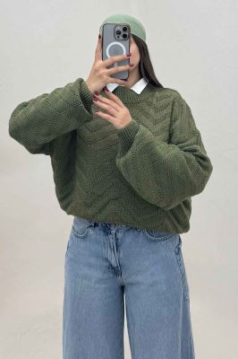 بلوز بافت یقه سه سانت طرح زیگزاگ کد 511