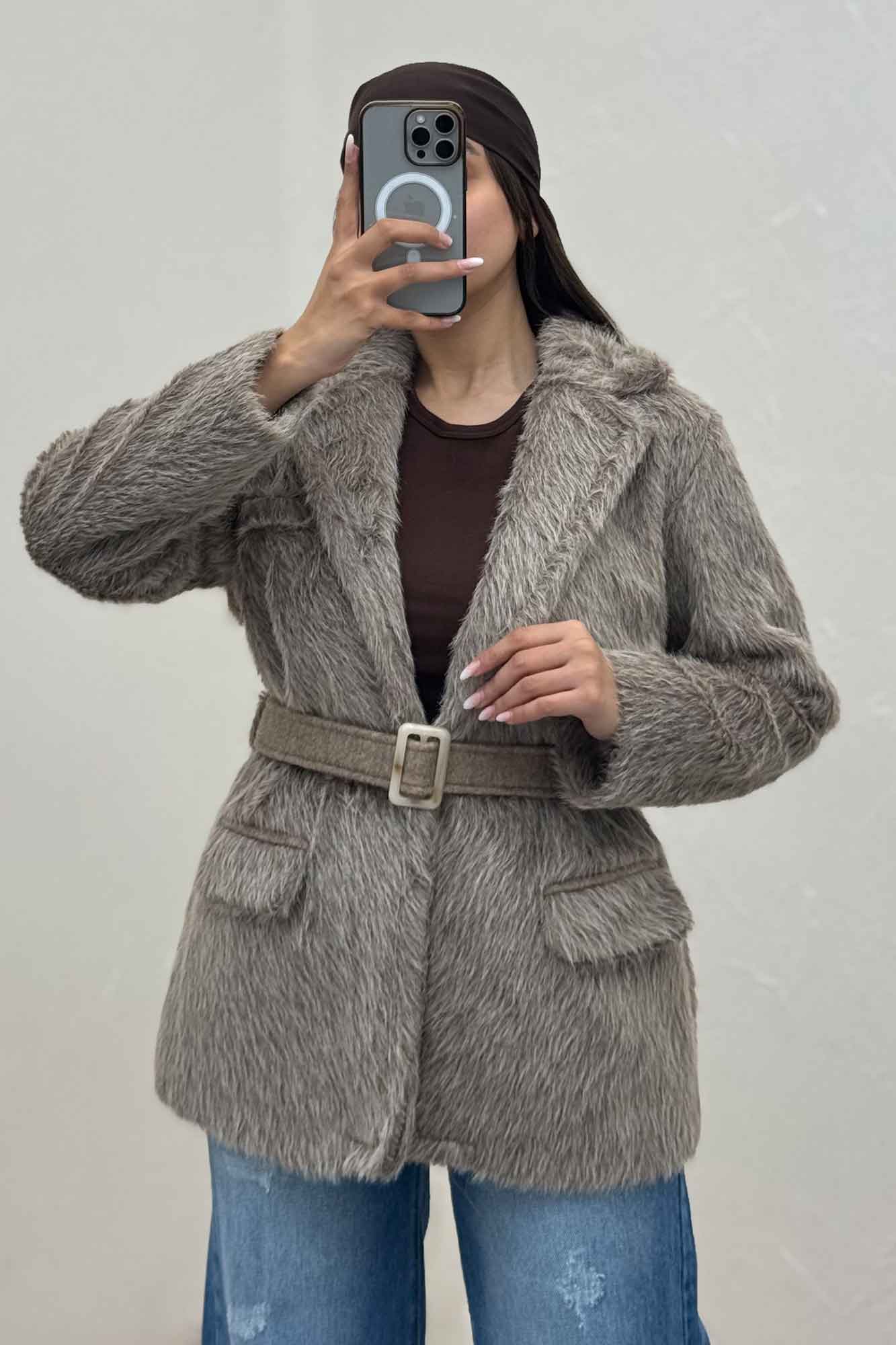 پالتو خز آستردار کمربنددار