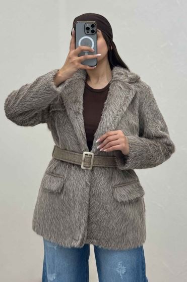 پالتو خز آستردار کمربنددار