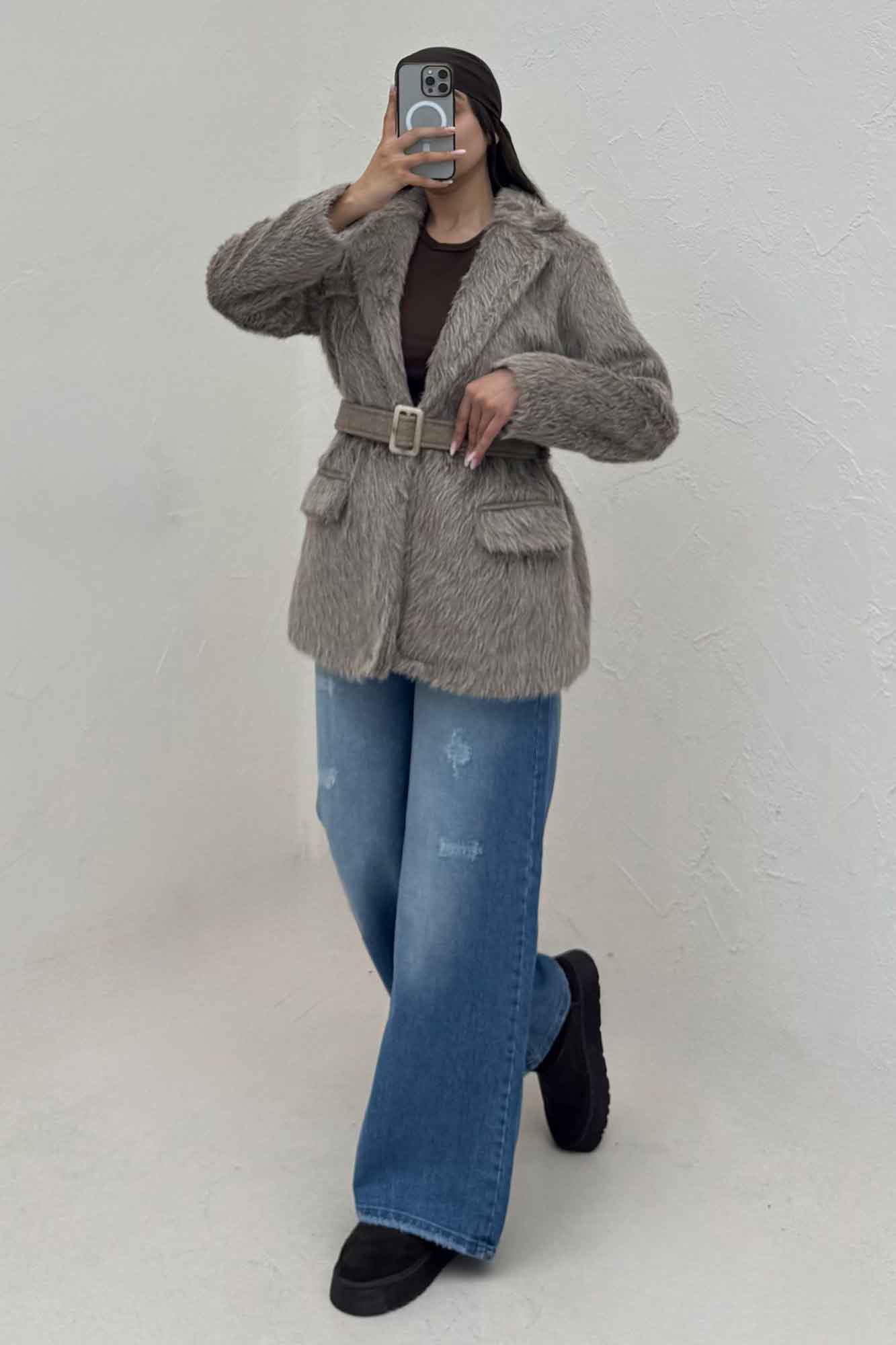 پالتو خز آستردار کمربنددار