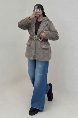 پالتو خز آستردار کمربنددار