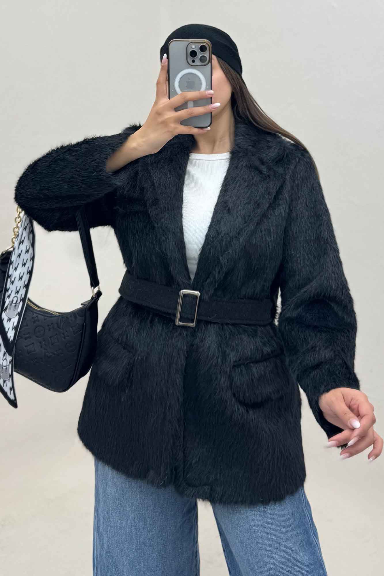 پالتو خز آستردار کمربنددار