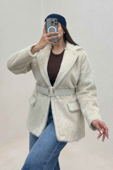 پالتو خز آستردار کمربنددار