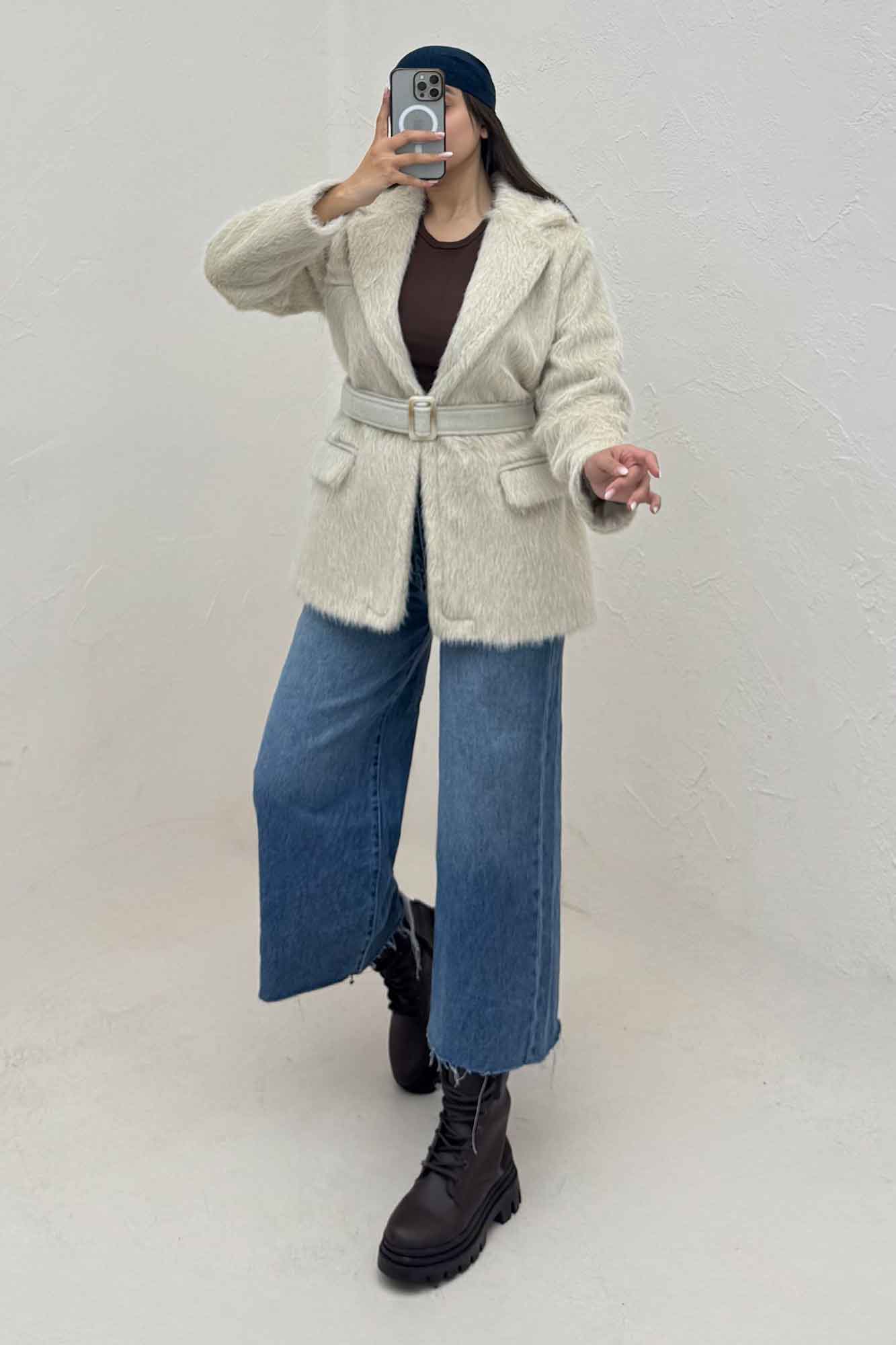 پالتو خز آستردار کمربنددار