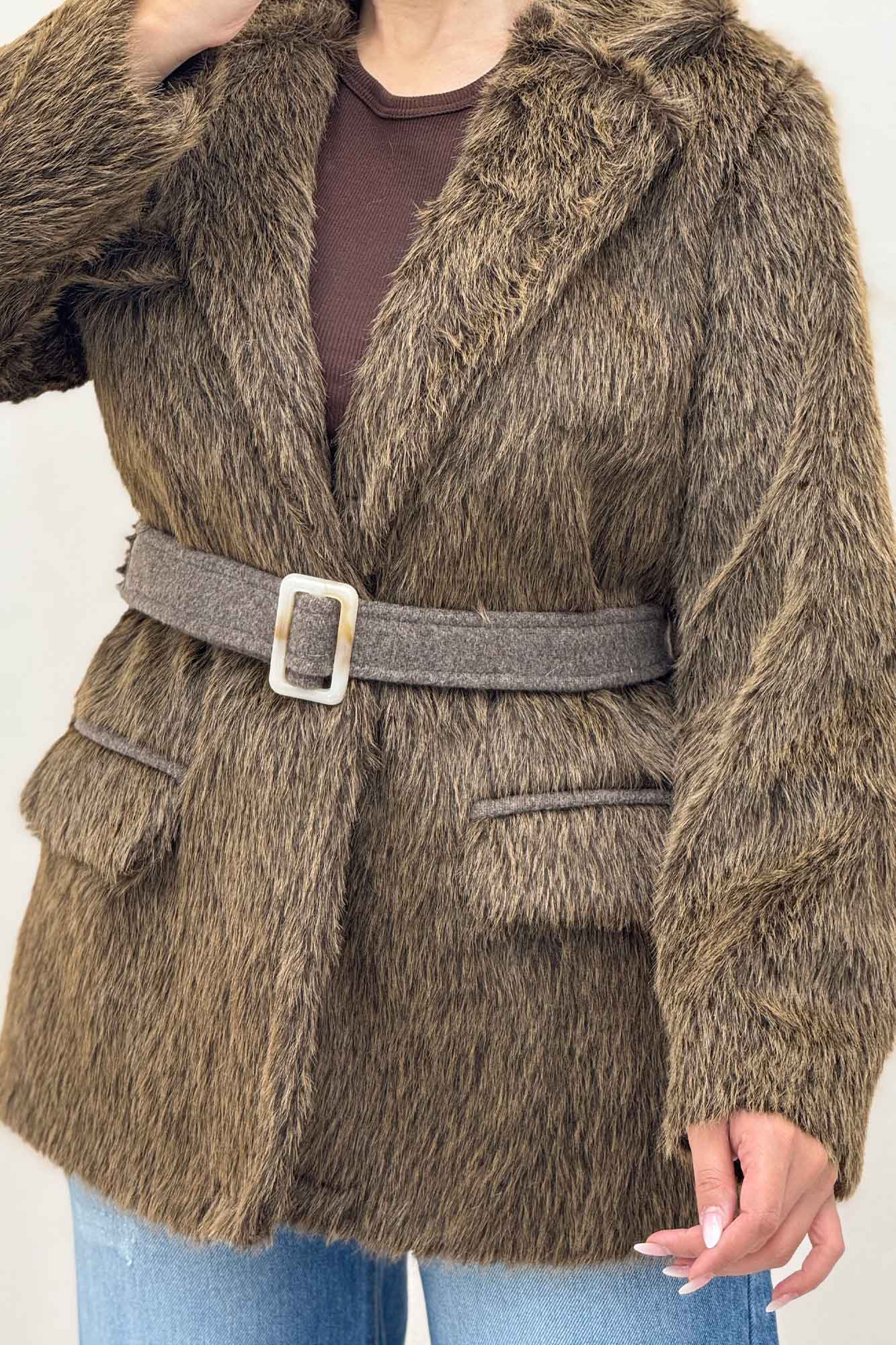 پالتو خز آستردار کمربنددار