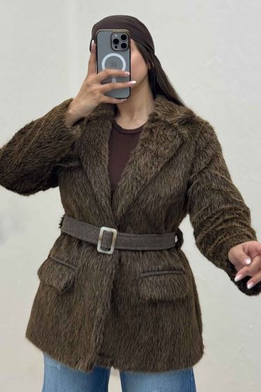 پالتو خز آستردار کمربنددار