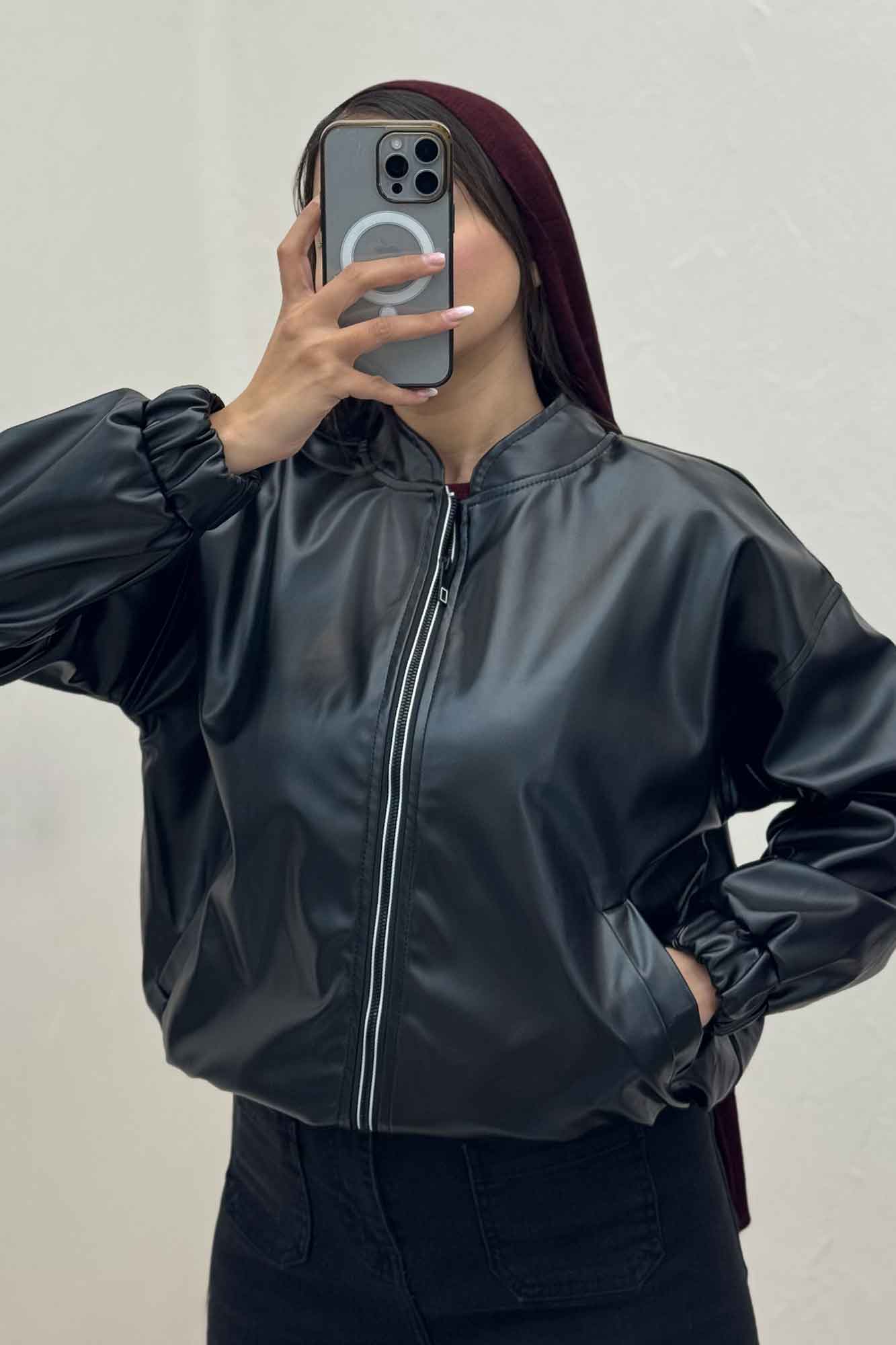 بامبر جکت چرم جیب فیلتو کد 1141