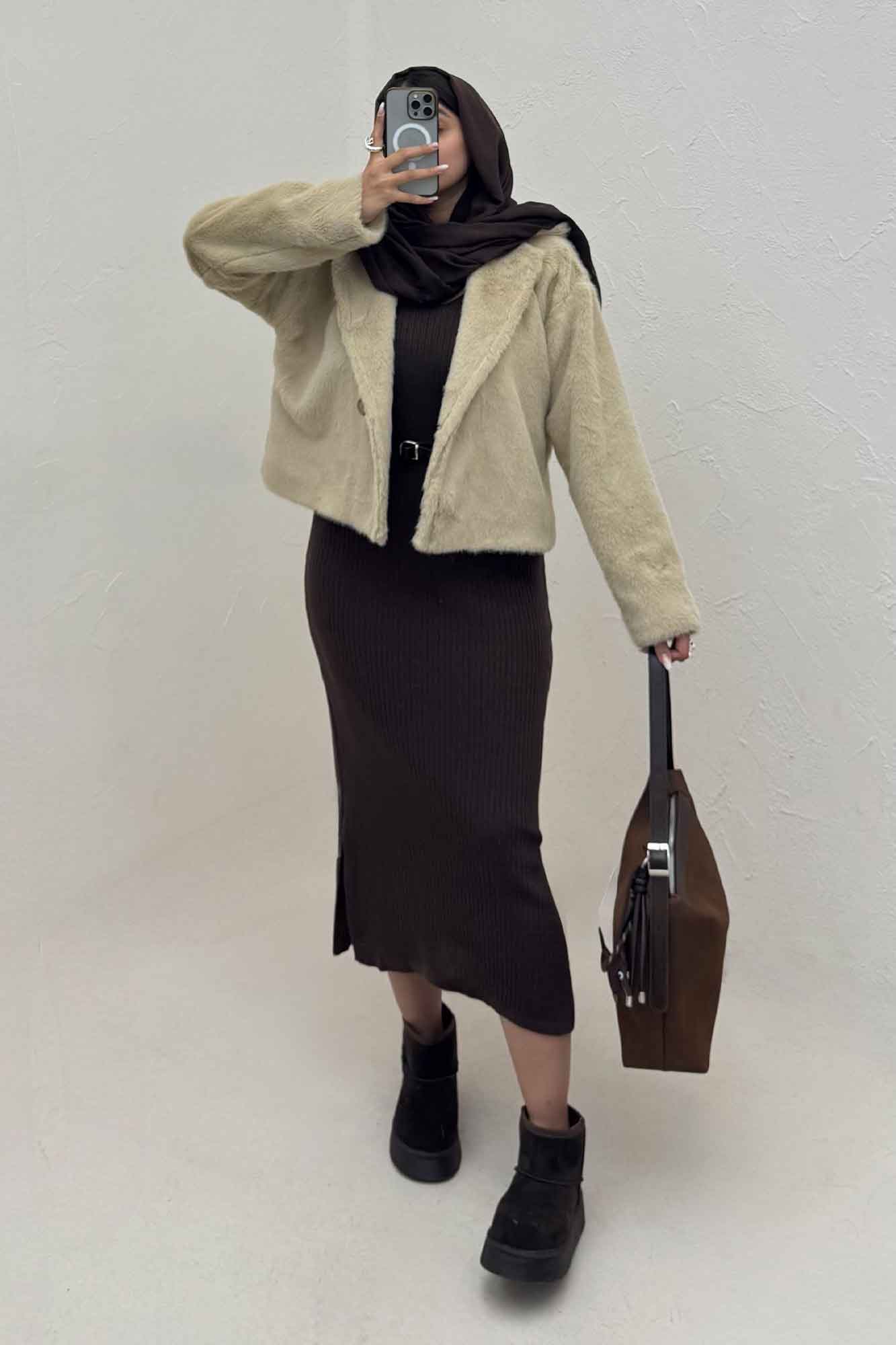 کت پوست آستردار تک دکمه