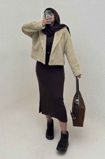 کت پوست آستردار تک دکمه