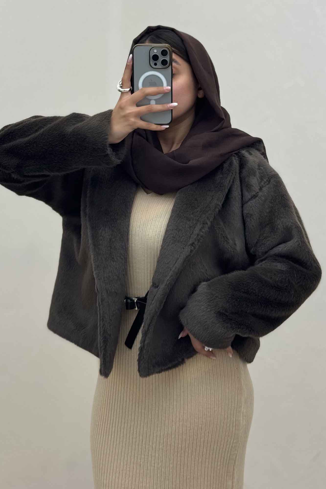 کت پوست آستردار تک دکمه