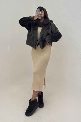 کت پوست آستردار تک دکمه