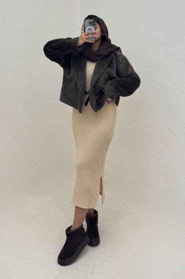 کت پوست آستردار تک دکمه