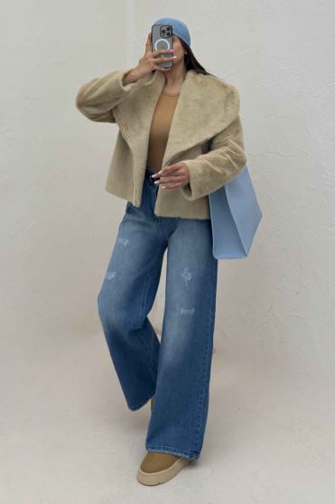 کت پوست آستردار یقه پهن