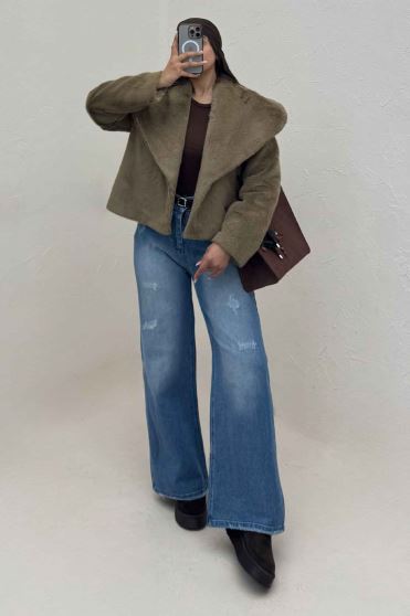 کت پوست آستردار یقه پهن