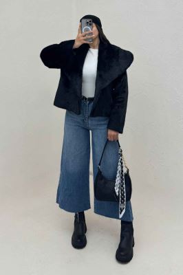 کت پوست آستردار یقه پهن