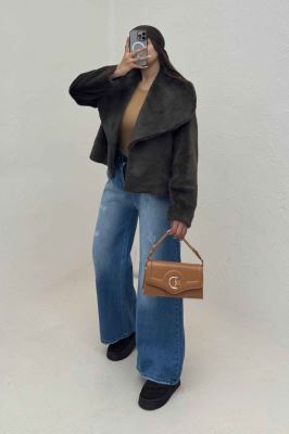 کت پوست آستردار یقه پهن