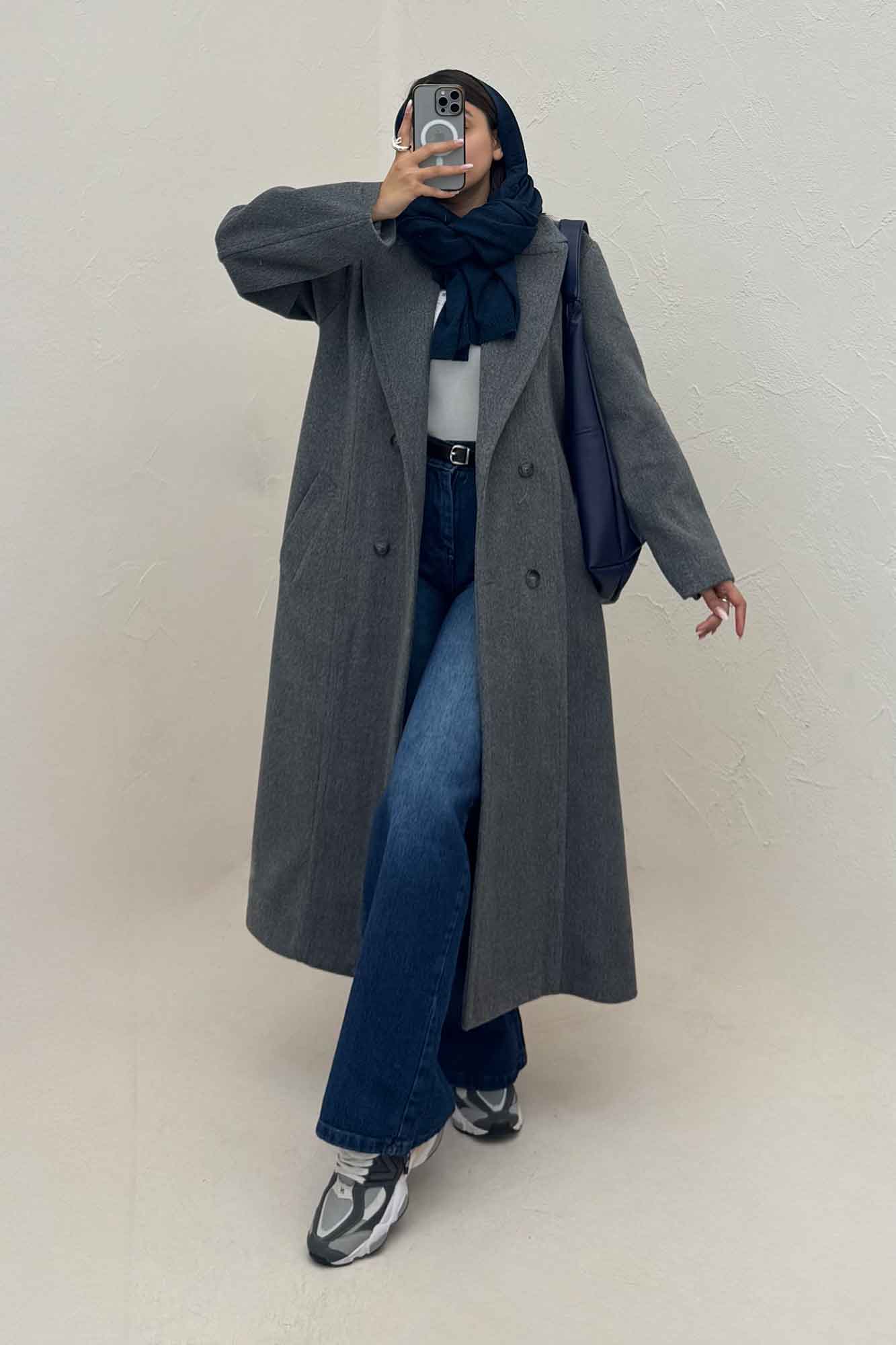 پالتو بلند موهر آستردار یقه دو تیکه