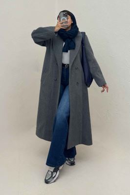 پالتو بلند موهر آستردار یقه دو تیکه