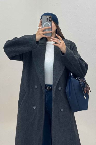 پالتو بلند موهر آستردار یقه دو تیکه