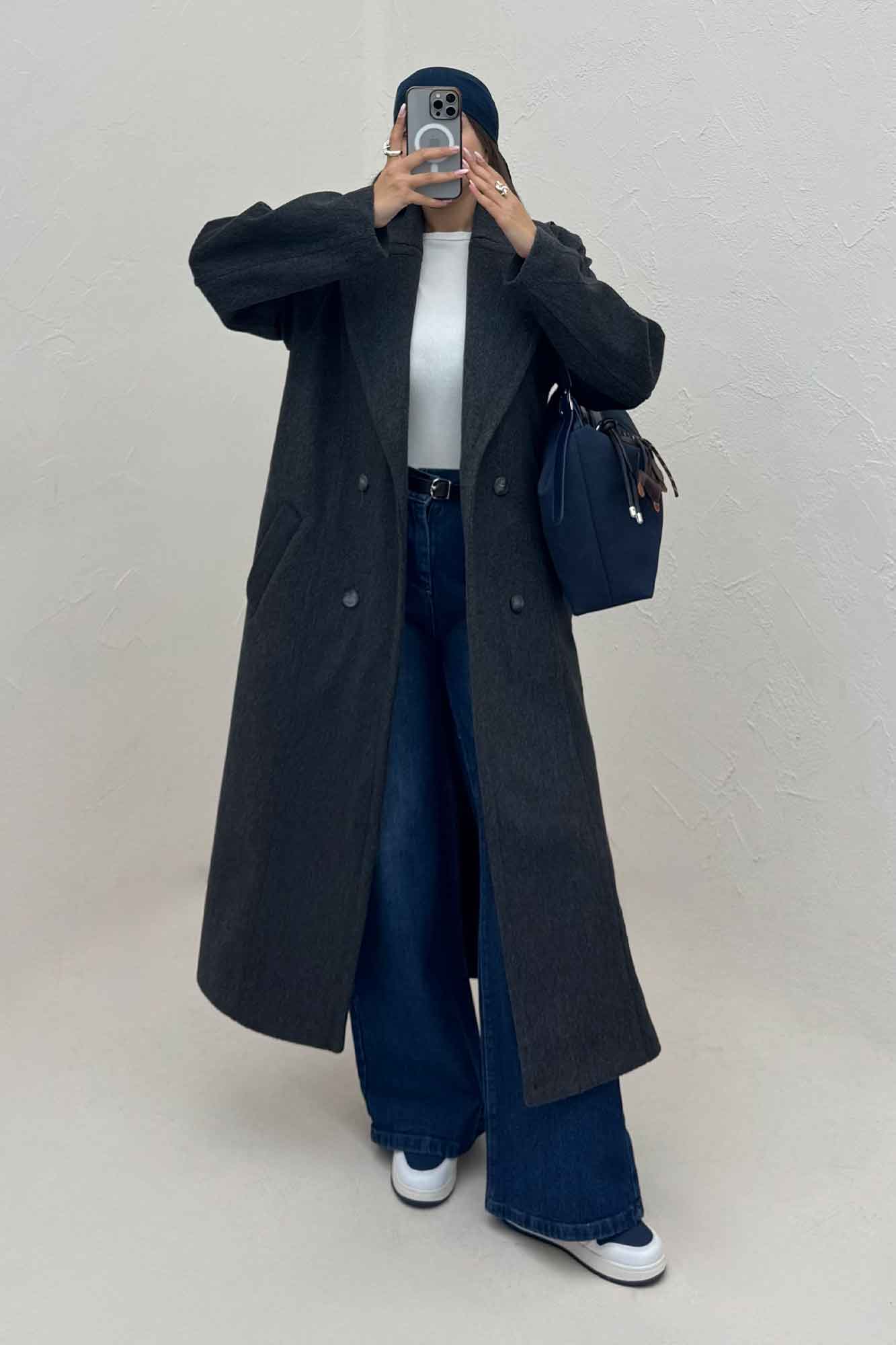 پالتو بلند موهر آستردار یقه دو تیکه