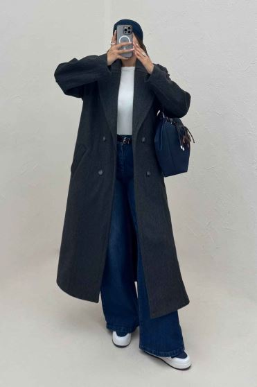 پالتو بلند موهر آستردار یقه دو تیکه