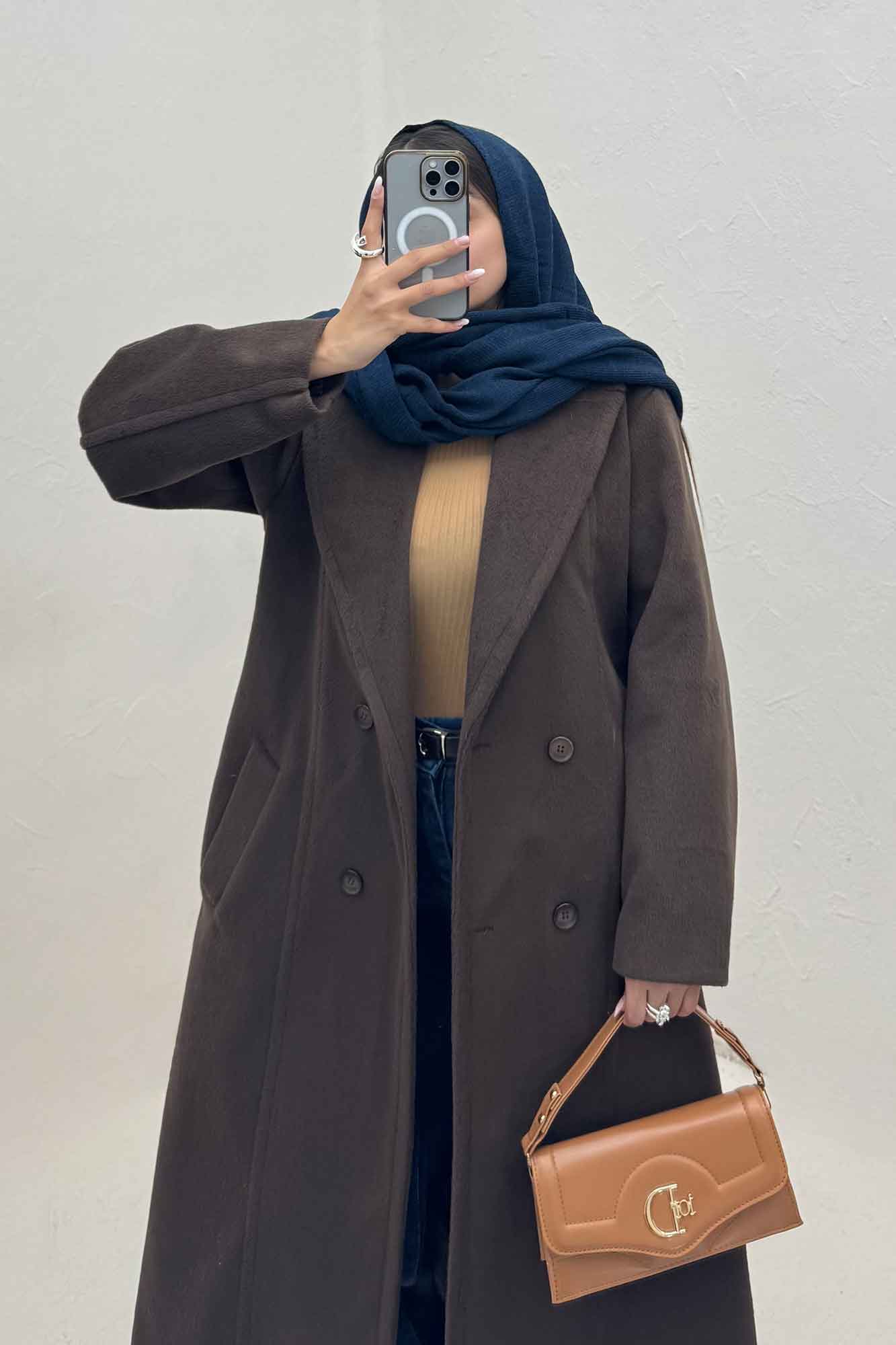 پالتو بلند موهر آستردار یقه دو تیکه