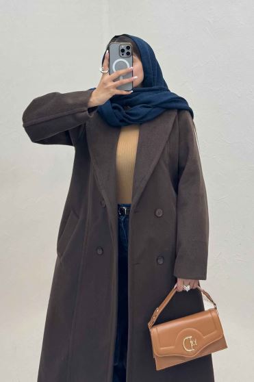 پالتو بلند موهر آستردار یقه دو تیکه