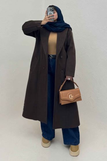 پالتو بلند موهر آستردار یقه دو تیکه