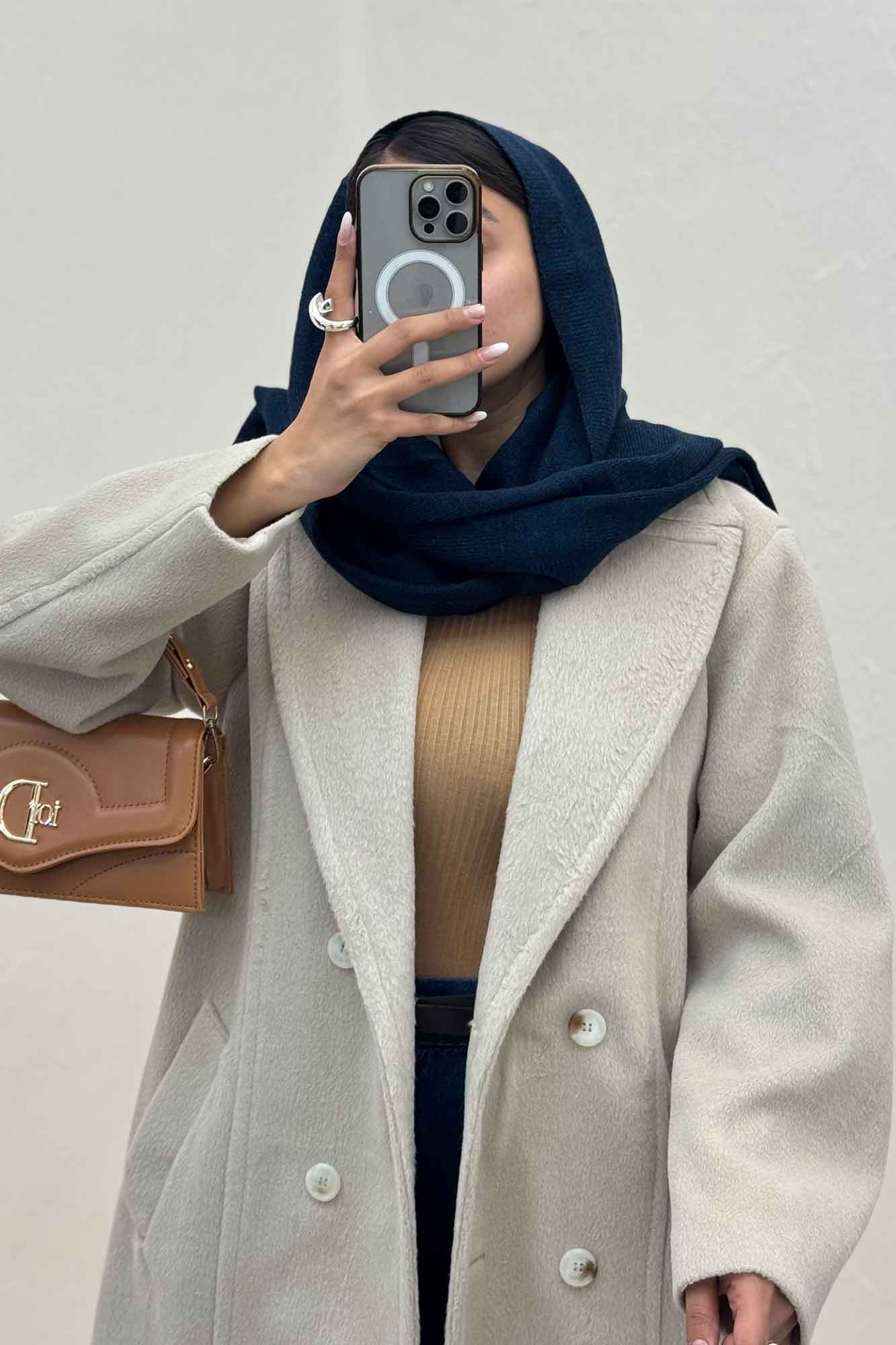 پالتو بلند موهر آستردار یقه دو تیکه