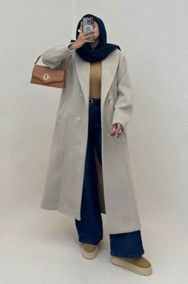 پالتو بلند موهر آستردار یقه دو تیکه