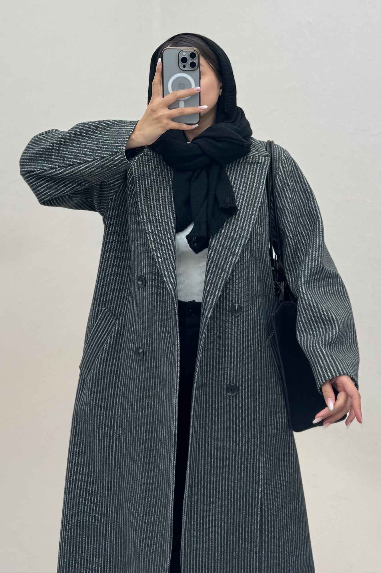 پالتو بلند فوتر زنجیری آستردار یقه دو تیکه