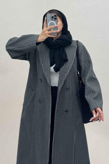 پالتو بلند فوتر زنجیری آستردار یقه دو تیکه