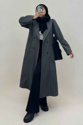 پالتو بلند فوتر زنجیری آستردار یقه دو تیکه