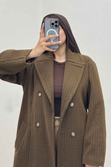 پالتو بلند فوتر زنجیری آستردار یقه دو تیکه