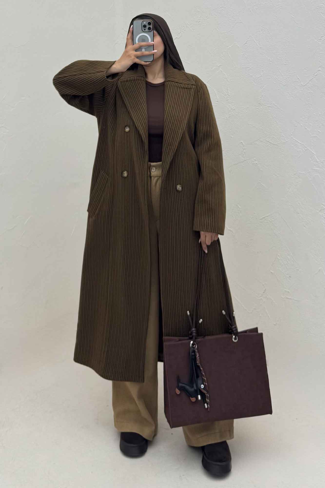 پالتو بلند فوتر زنجیری آستردار یقه دو تیکه