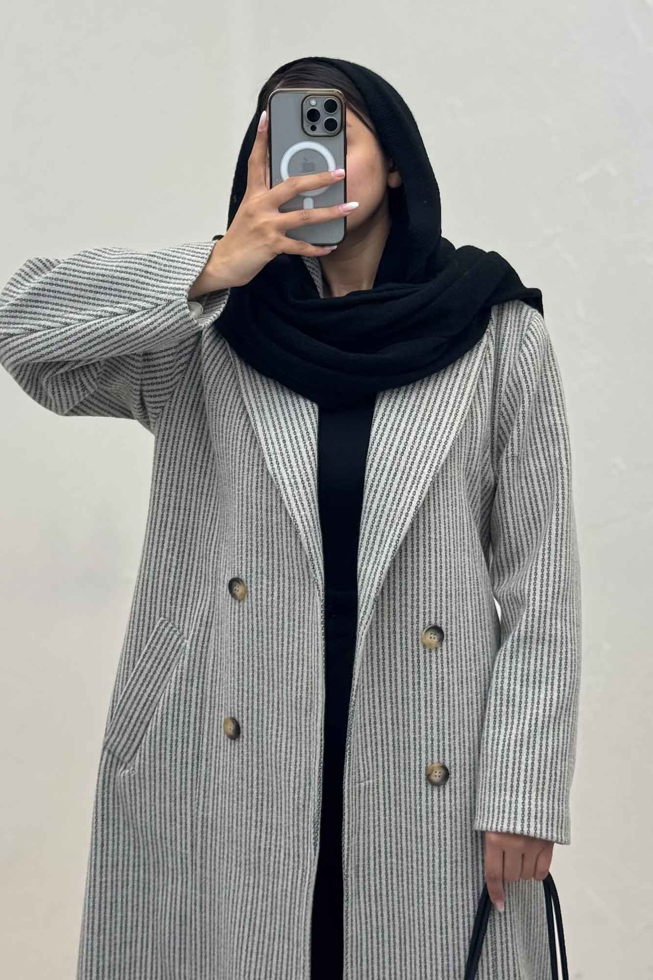 پالتو بلند فوتر زنجیری آستردار یقه دو تیکه