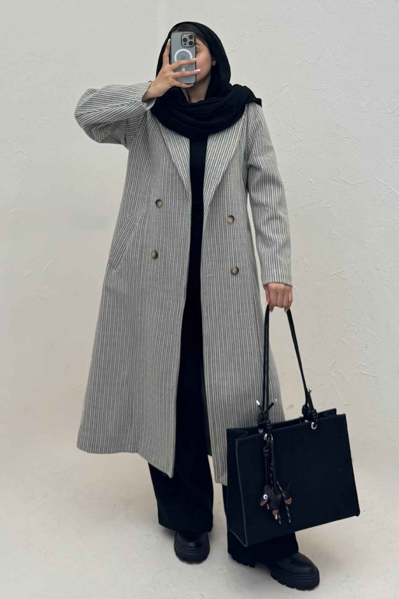 پالتو بلند فوتر زنجیری آستردار یقه دو تیکه