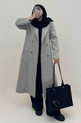 پالتو بلند فوتر زنجیری آستردار یقه دو تیکه