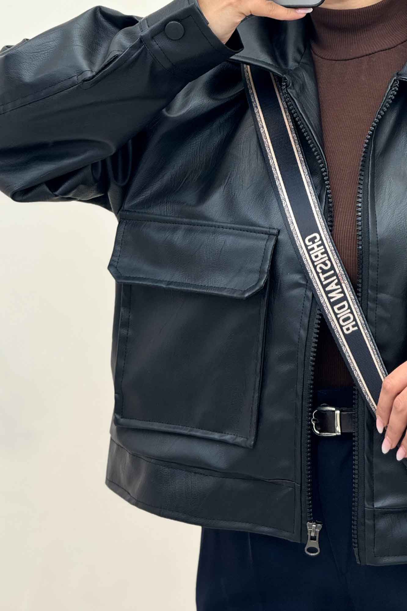 کت چرم آستردار دو جیب پاکتی کد 466