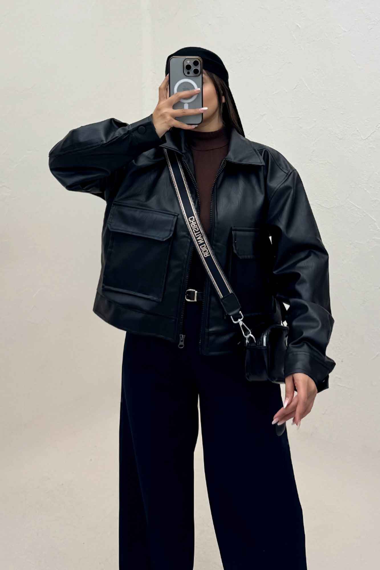 کت چرم آستردار دو جیب پاکتی کد 466