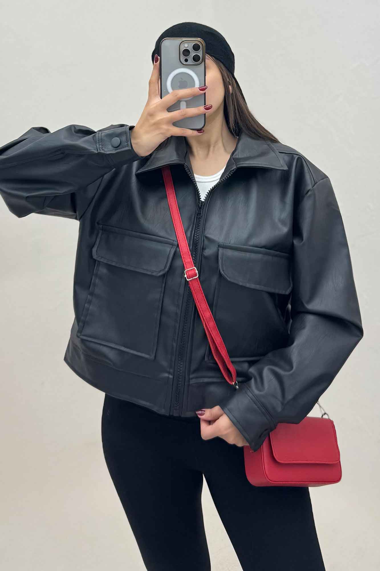 کت چرم آستردار دو جیب پاکتی کد 466