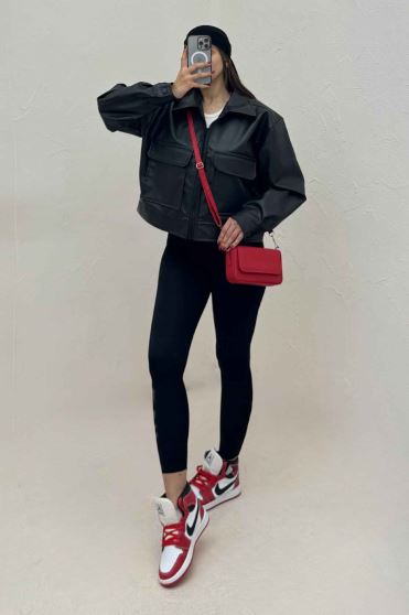 کت چرم آستردار دو جیب پاکتی کد 466