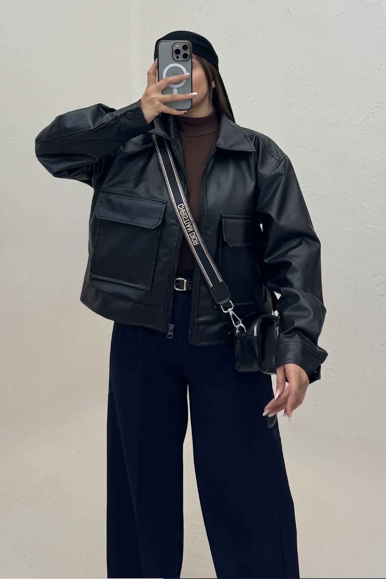 کت چرم آستردار دو جیب پاکتی کد 466