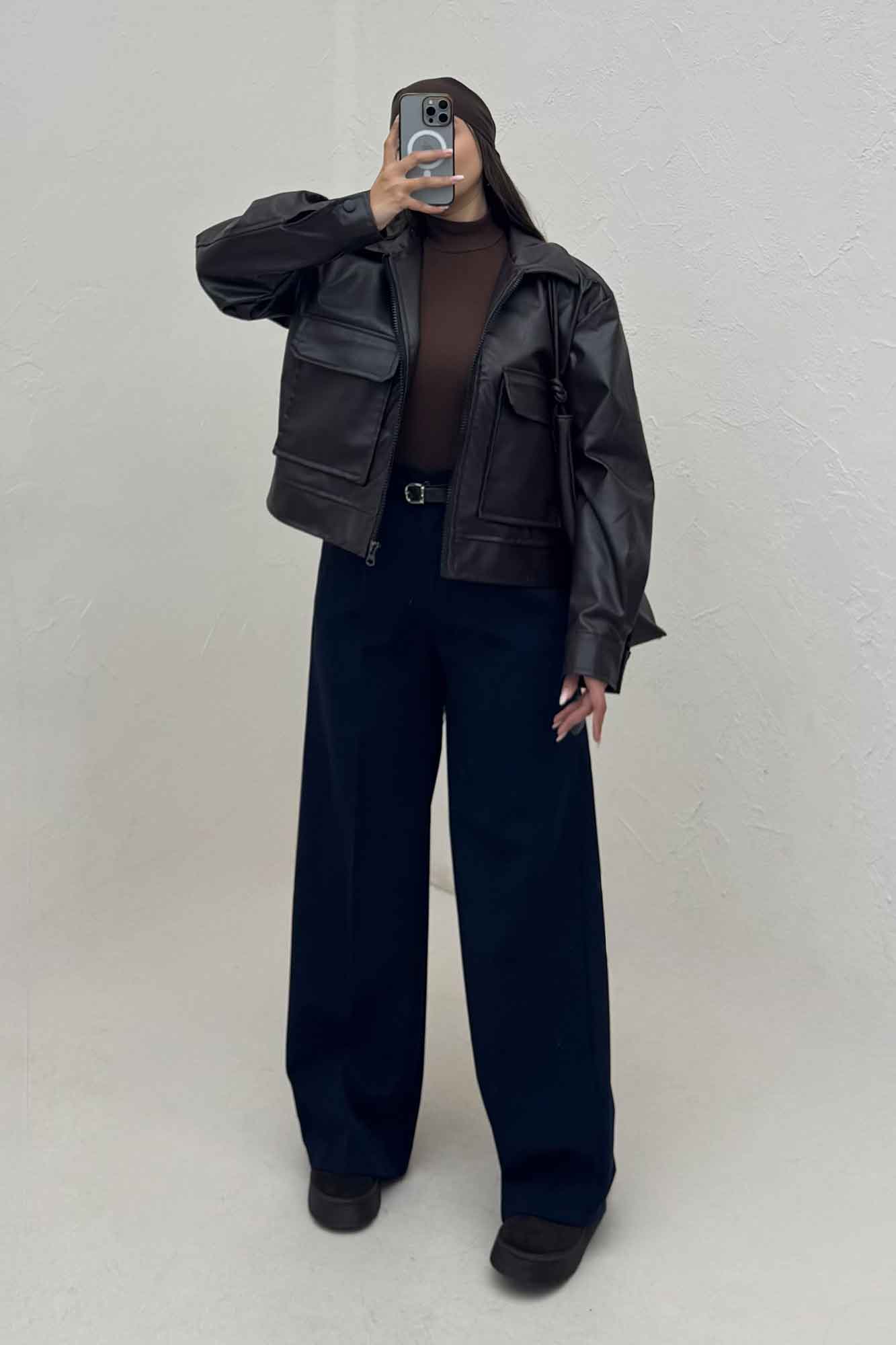 کت چرم آستردار دو جیب پاکتی کد 466