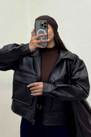 کت چرم آستردار دو جیب پاکتی کد 466