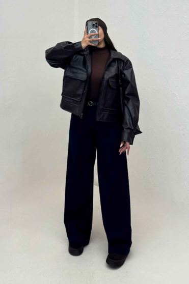 کت چرم آستردار دو جیب پاکتی کد 466