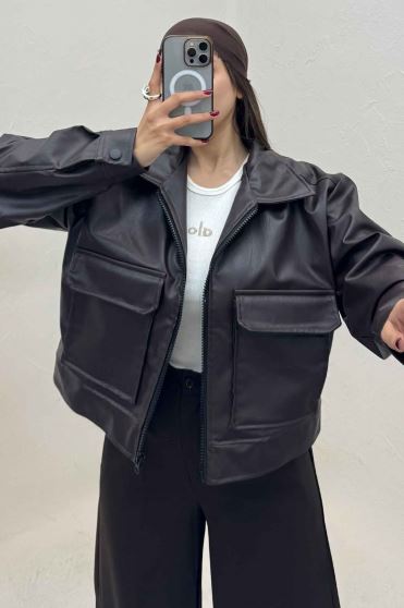 کت چرم آستردار دو جیب پاکتی کد 466