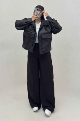 کت چرم آستردار دو جیب پاکتی کد 466